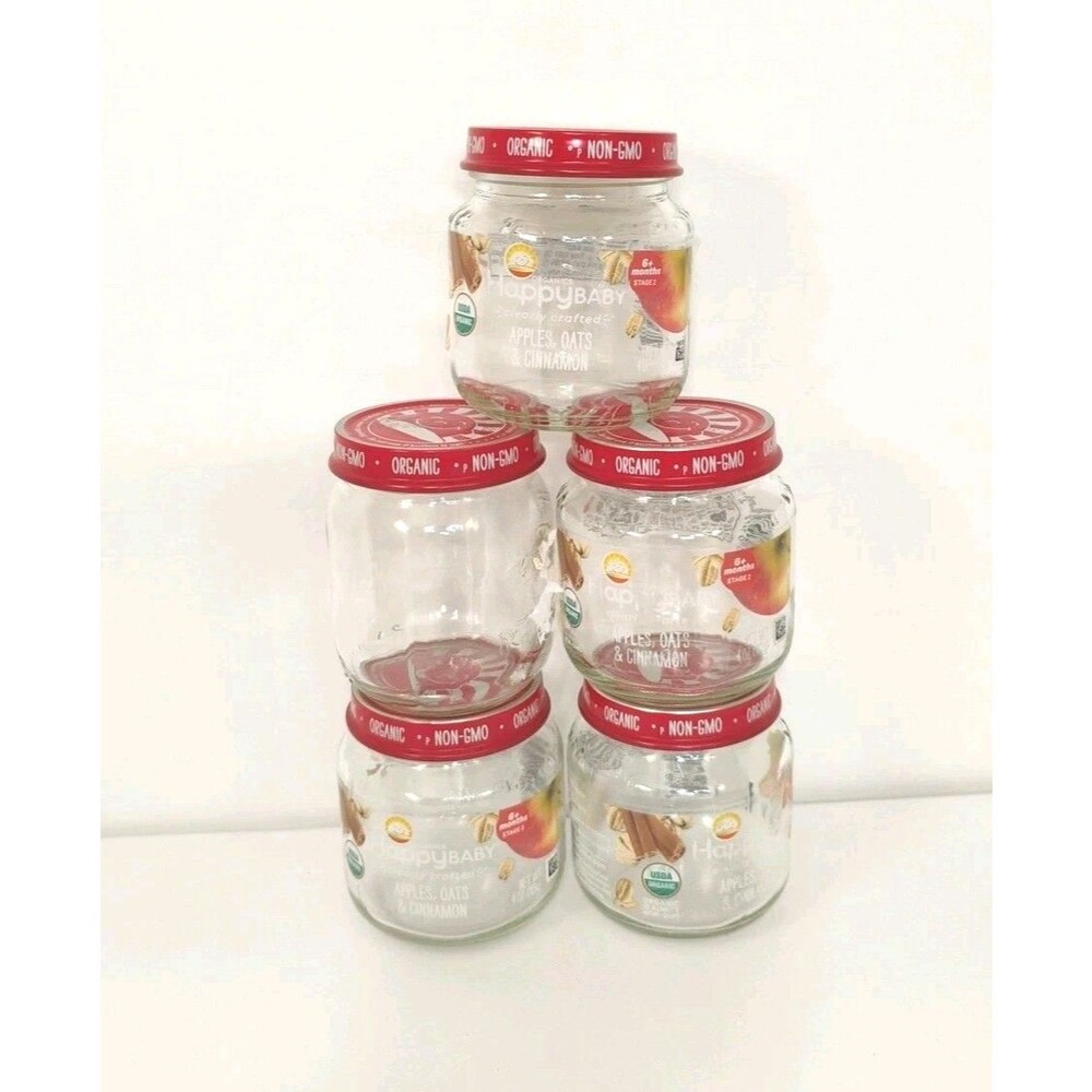 Lot of 5 Empty Baby Food Jars 4 oz. Happy Baby